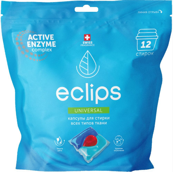 капсулы д/стирки eclips universal 12шт