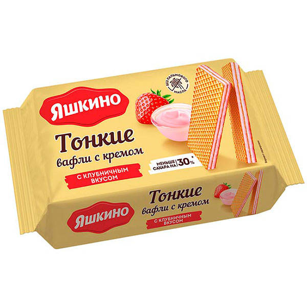 ваф.тонкие яшкино 144г с кремом с клубнич.вкусом