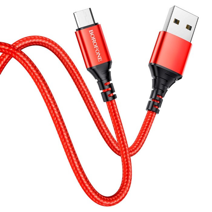 кабель borofone bx54 microusb usb 2.4 а 1м нейлоновая оплётка красный