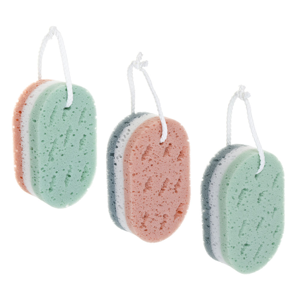 мочалка губка поролоновая наборная сэндвич с подвесом юl 15,5х9,5х5см 3 цвета