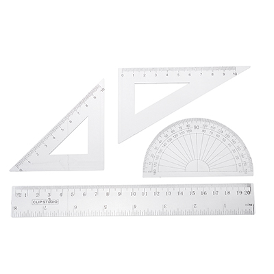 набор геометрический 4 пр. (линейка 20см, 2 угольника, транспортир) прозрачный, в пакете с подвесом