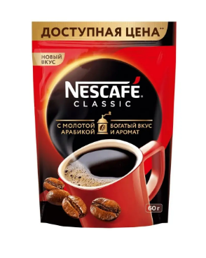кофе растворимый с добавлением молотого nescafe classic 60г