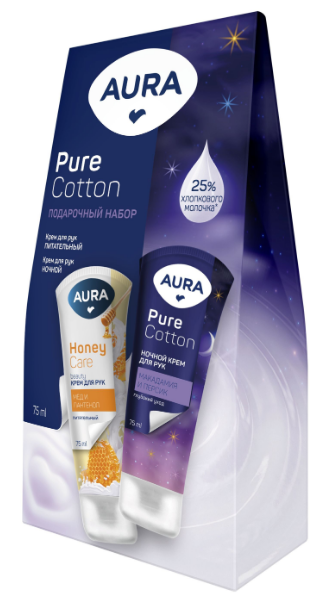 крем д/рук питательный 75мл+крем д/рук ночной 75мл пн cc aura pure cotton