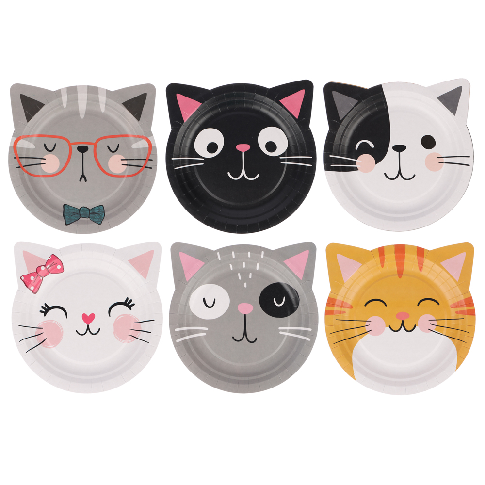набор бумажных тарелок кошки с ушками в т/у пленке 6шт d=180мм