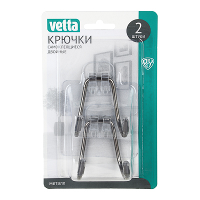 vetta крючки самоклеящиеся, двойные, 2шт, 7х7х4,5см, пвх, металл