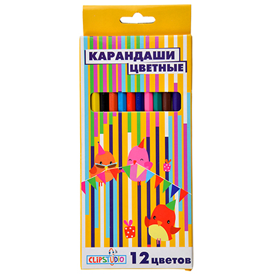 карандаши 12 цветов clipstudio шестигранные заточ., пластик, в карт.кор. с подвесом