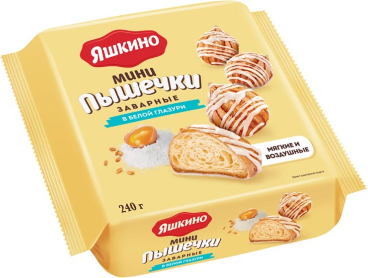 печенье заварные яшкино мини-пышечки в белой глазури 240г
