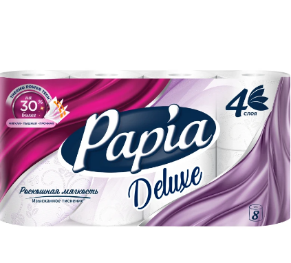 бумага туалетная papia deluxe белая 4-слойная 8шт