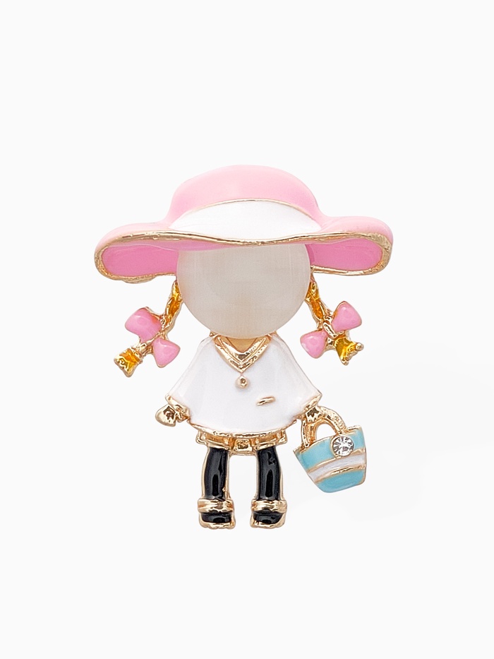 брошь девочка в шляпке цветная в золоте 