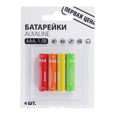 батарейки "alkaline" щелочные, 4 шт, тип aaa (lr03), блистер, первая цена