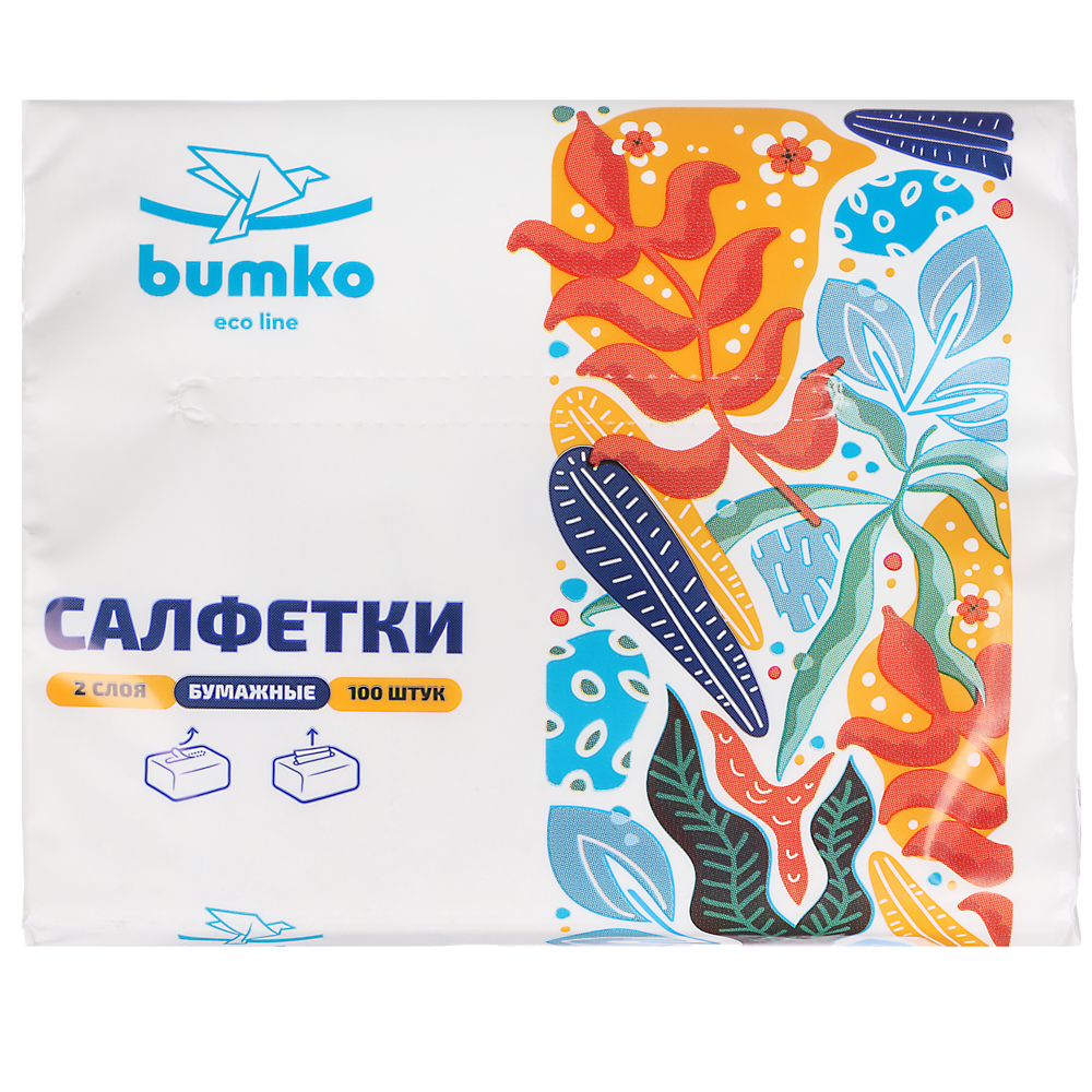 салфетки бумажные bumko v-сложения двухслойные 100шт