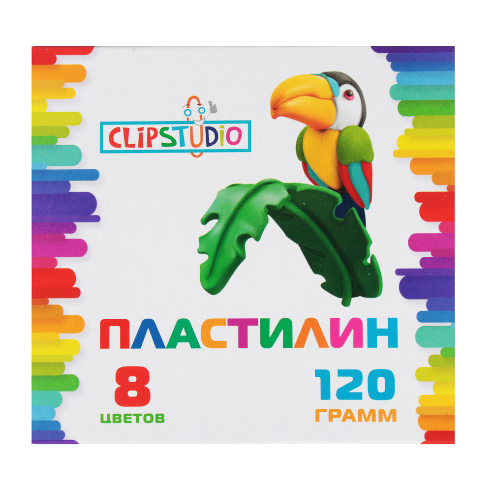 пластилин 8 цветов clipstudio 120 грамм, в картонном выдвижном пенале