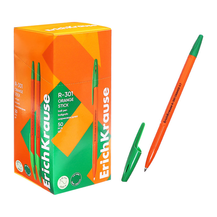 ручка шариковая erich krause r-301 orange stick узел 0.7мм чернила зелёные