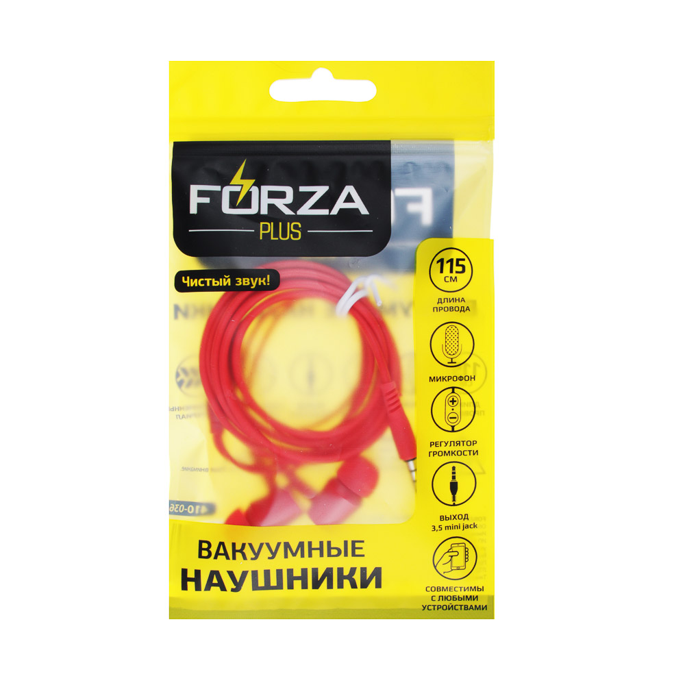 наушники вакуумные с микрофоном forza, длина 115см, 4 цвета, пластик