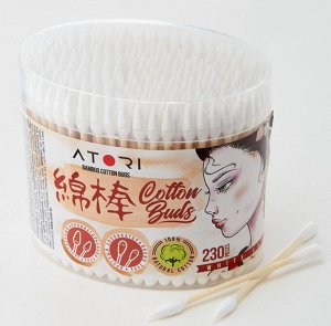 ватные палочки atori бамбуковые намотка заостренные и круглые 230 шт банка круг