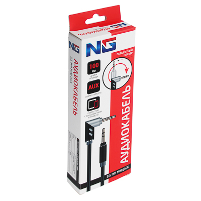 кабель 3.5мм ng mini jack-mini jack, 1м, оплетка tpe, поворотный штекер, пластик