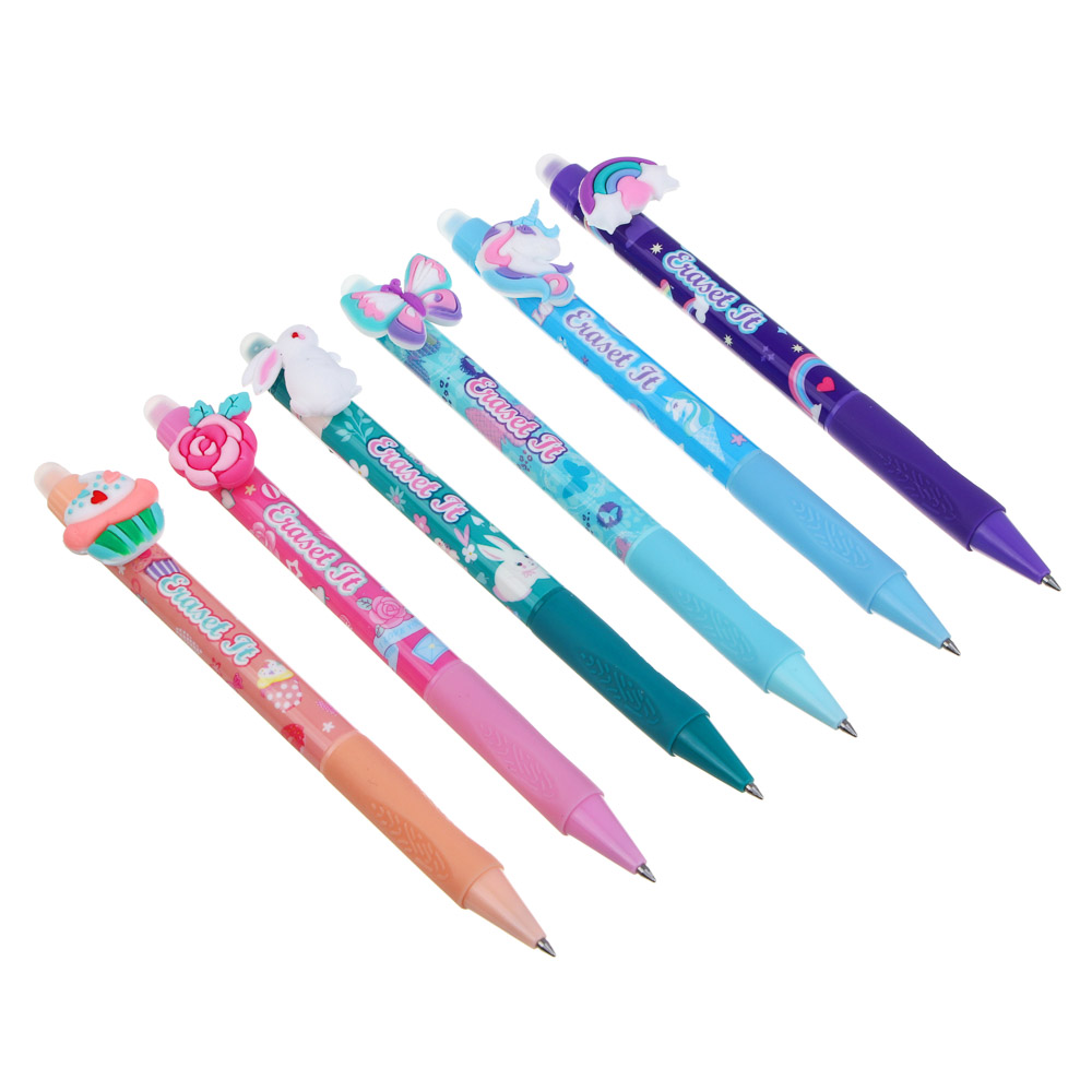 авторучка гелевая пиши-стирай синяя с кнопкой-фигуркой девичьи фигурки 6 дизайнов