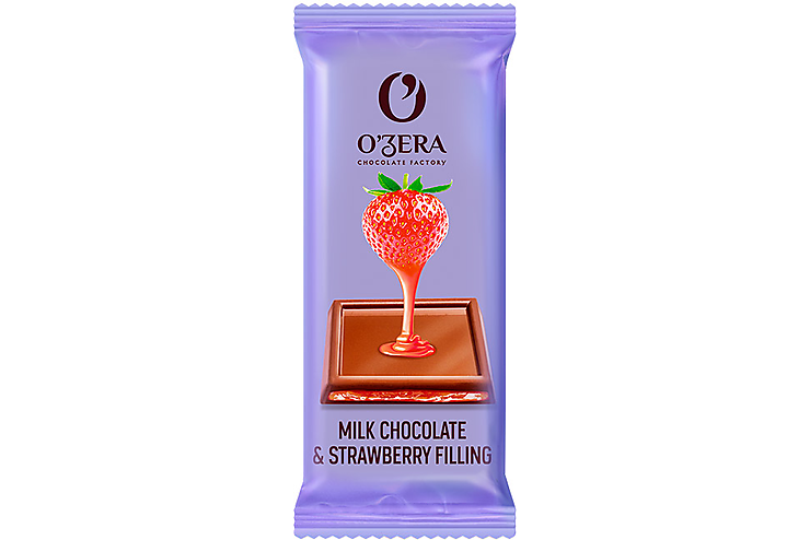 шоколад молочный o`zera milk & strawberry filling 24г