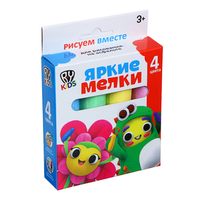 by мелки для рисования на асфальте, цветные 4 шт, мел, 9,6х13,2см