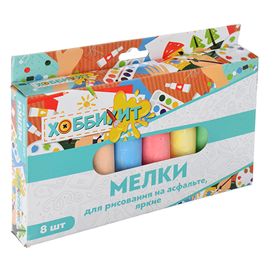 мелки для рисования на асфальте хоббихит, яркие, 8 шт., мел, 18,5х13,5х2,5см