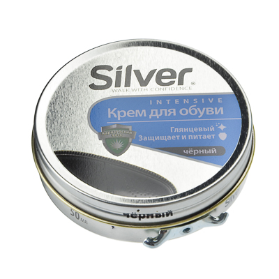 крем для обуви черный в железной банке silver, 50 мл