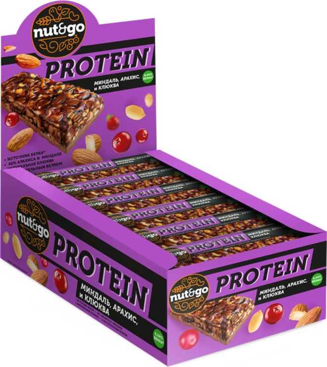 батончик protein миндаль арахис клюква nut&go 36г