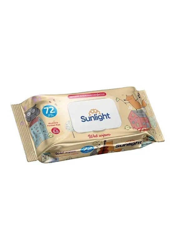 детские влажные салфетки sunlight baby eco лиса с клапаном 72шт
