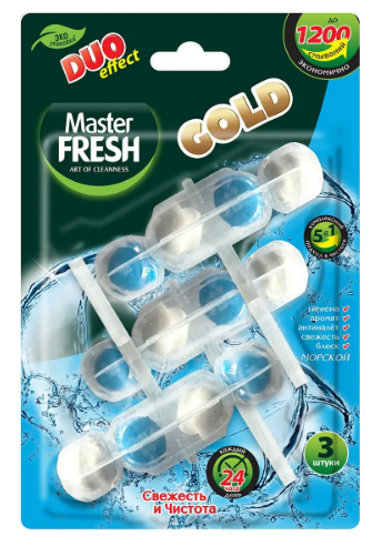 подвесной блок для унитаза gold duo effect 5в1 морской master fresh 1шт