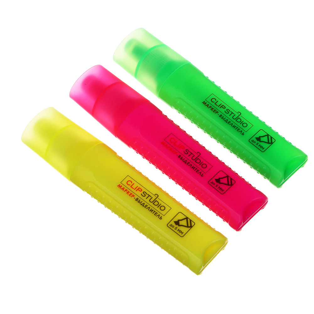 набор маркеров-выделителей clipstudio 3 цвета плоский корпус