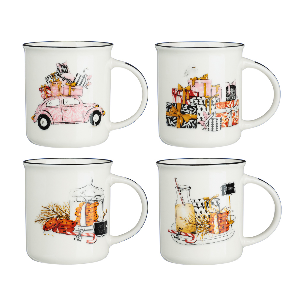 кружка микс millimi фарфор 4 дизайна 310мл