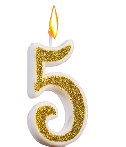 свеча для торта блёстки цифра 5, золотистая, 5,2см