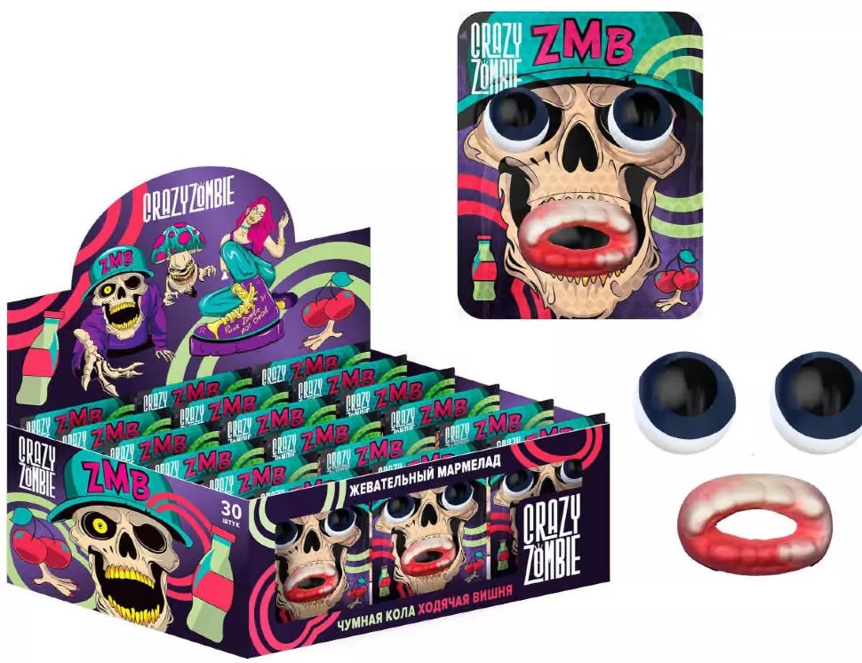 жевательный мармелад в блистере crazy zombie 8г
