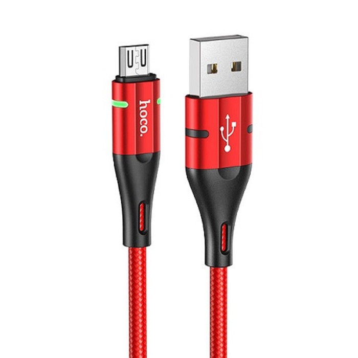 кабель hoco u93, usb - microusb, 2.4а, 1,2м, индикатор, красный