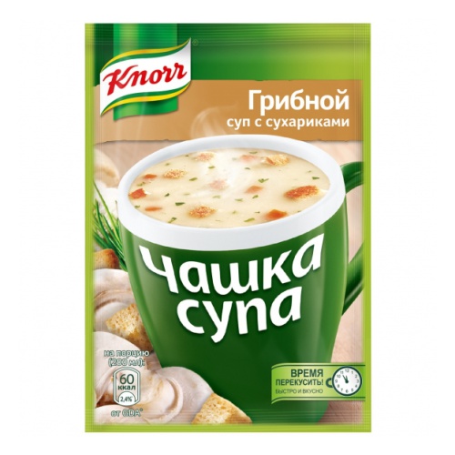 чашка супа грибной суп с сухариками кнорр 15.5г