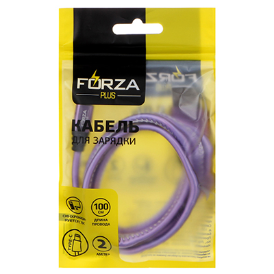 кабель для зарядки телефона forza, перламутр, type-c, 2а, 1м, пластик