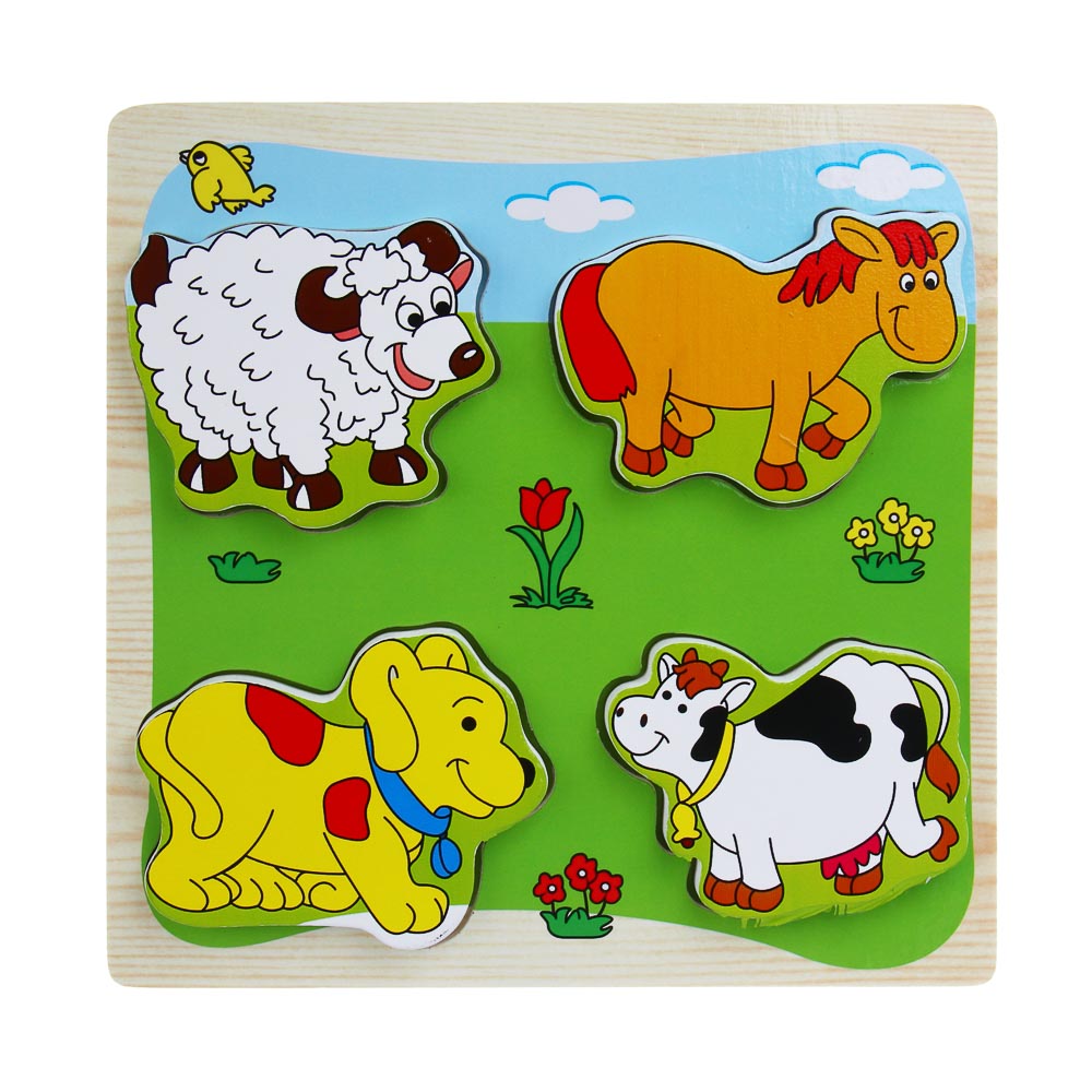 игрушка развивающая рамка вкладка игроленд 4 элемента 14,5х14,5х1см дерево 16 дизайнов