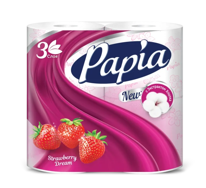 туалетная бумага papia strawberry dream 3 слоя 4 рулона