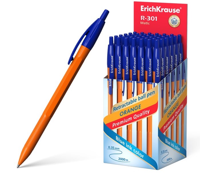 ручка шариковая автомат erichkrause r-301 matic orange узел 0.7мм синие цена за 1шт