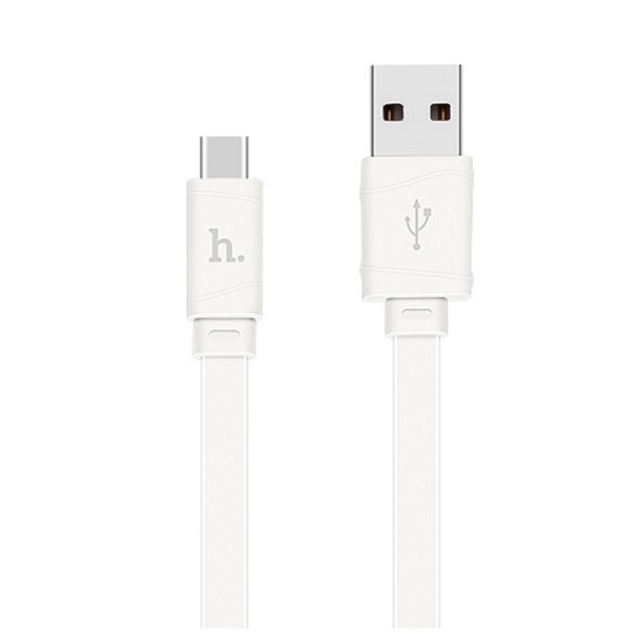кабель hoco x5, usb - type-c, 2.4а,1м, плоский, белый 