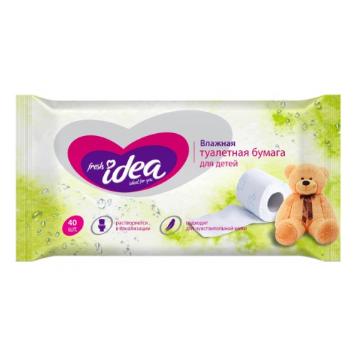 влажная туалетная бумага fresh idea детская/гипоаллергенная/без отдушек, 40 шт