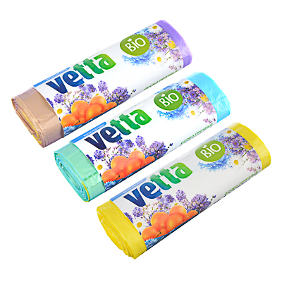 мешки для мусора vetta био, 10 шт, 60л, 60х68см, с завязками, 14 микрон, 3 аромата