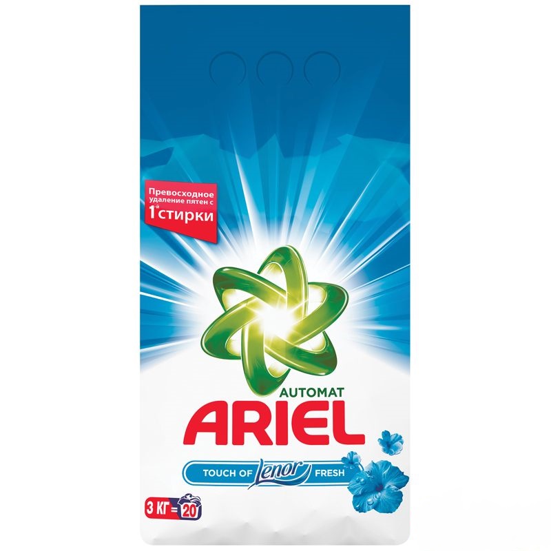 стиральный порошок ariel автомат, 3000г, 2 в 1 ленор эффект*6