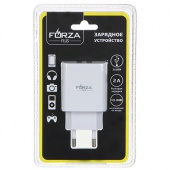 устройство зарядное forza 220в, 2 usb, 2а, пластик, белое