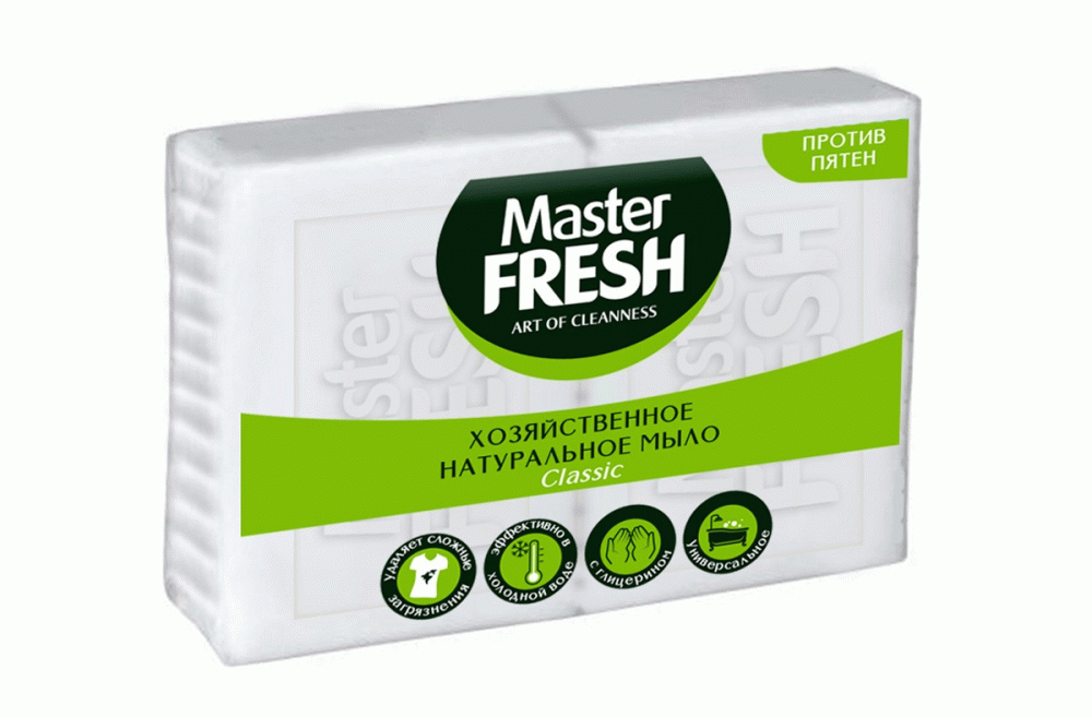 мыло хозяйственное натуральное master fresh, 125г 2шт (белое) \20