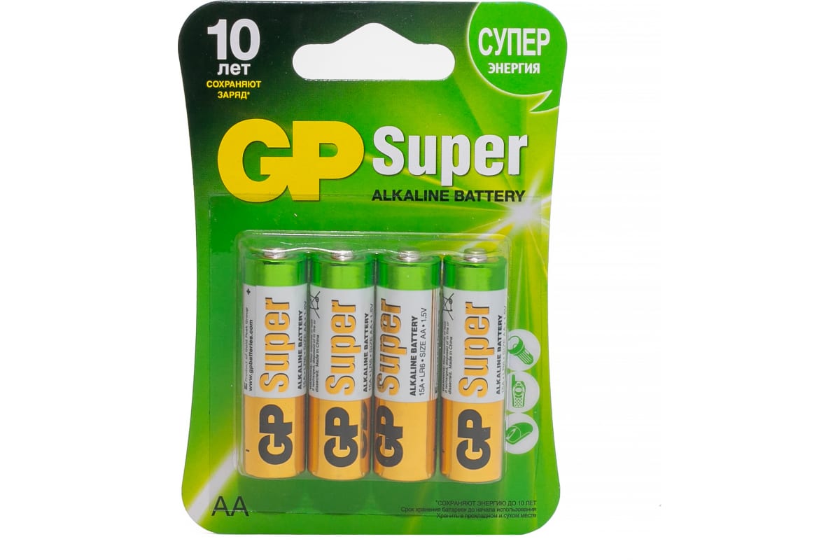 gp super by original батарейки 4шт, тип аа,15agm-2cr, bl