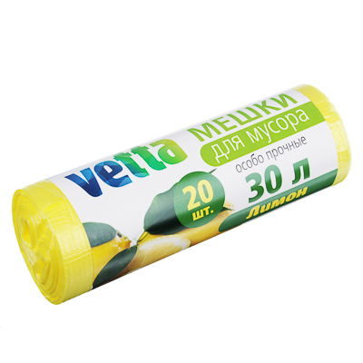 мешки для мусора vetta bio 20шт, 30л, 9мкн, 4 аром.(ваниль, клубника, лимон, лаванда)