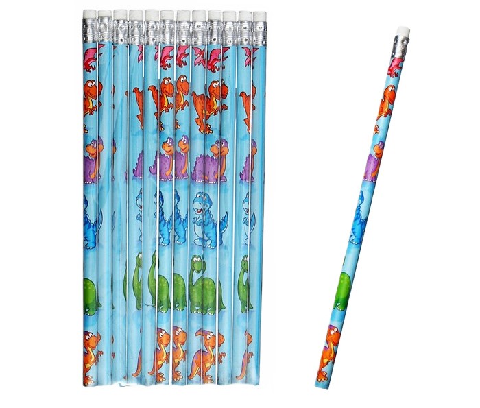 карандаш чернографитный нв с ластиком корпус круглый динозаврики