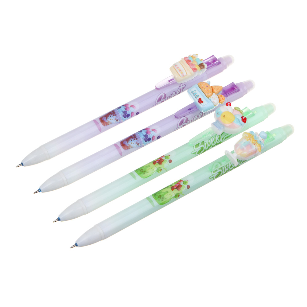 авторучка гелевая пиши-стирай синяя корпус с принтом фигурка на клипе сладости 4 дизайна