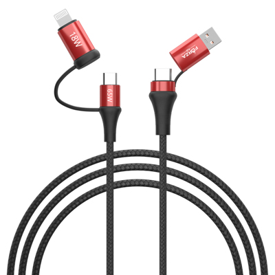 forza кабель для зарядки 4 в 1, usb/type-c - type-c (65w)/ip (pd, 18w), 1м, быстрая зарядка, 3 цвета