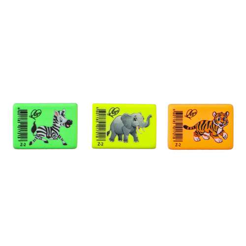 луч ластик zoo флуоресцентные цвета 3,5х2,5х0,8см 3 дизайна тпр инд штрихкод